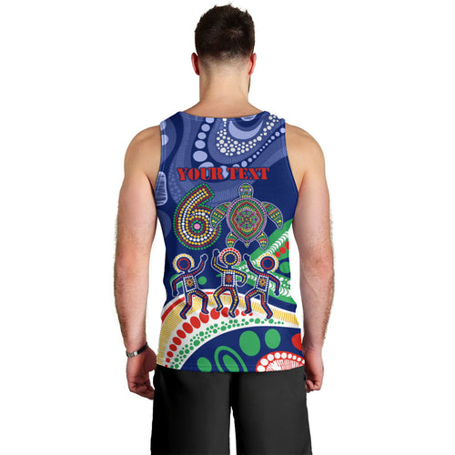 Personalized 60th Birthday Aboriginal Art Men Tank Top Indigenous Sea Turtle Dot Painting Cultural Dancing