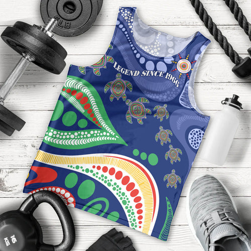 Personalized 60th Birthday Aboriginal Art Men Tank Top Indigenous Sea Turtle Dot Painting Cultural Dancing