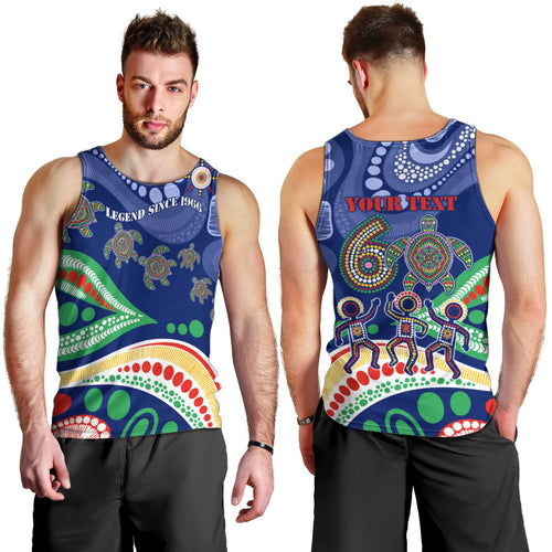 Personalized 60th Birthday Aboriginal Art Men Tank Top Indigenous Sea Turtle Dot Painting Cultural Dancing