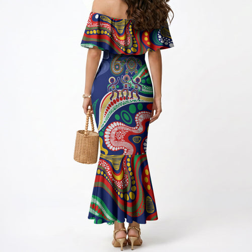 Personalized 60th Birthday Aboriginal Art Mermaid Dress Indigenous Sea Turtle Dot Painting Cultural Dancing