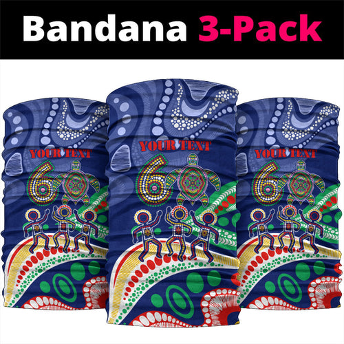 Personalized 60th Birthday Aboriginal Art Neck Gaiter Indigenous Sea Turtle Dot Painting Cultural Dancing