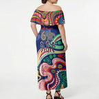 Personalized 60th Birthday Aboriginal Art Off Shoulder Maxi Dress Indigenous Sea Turtle Dot Painting Cultural Dancing