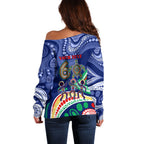 Personalized 60th Birthday Aboriginal Art Off Shoulder Sweater Indigenous Sea Turtle Dot Painting Cultural Dancing