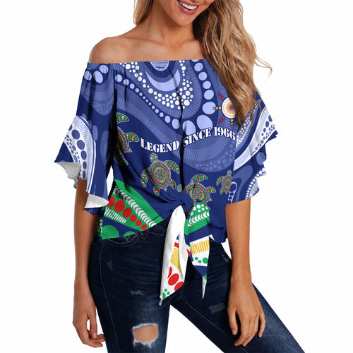 Personalized 60th Birthday Aboriginal Art Off Shoulder Wrap Waist Top Indigenous Sea Turtle Dot Painting Cultural Dancing
