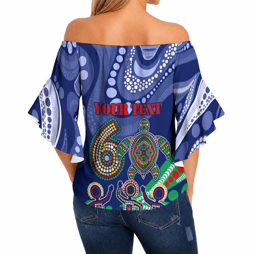 Personalized 60th Birthday Aboriginal Art Off Shoulder Wrap Waist Top Indigenous Sea Turtle Dot Painting Cultural Dancing