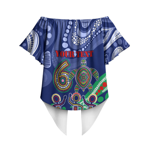 Personalized 60th Birthday Aboriginal Art Off Shoulder Wrap Waist Top Indigenous Sea Turtle Dot Painting Cultural Dancing