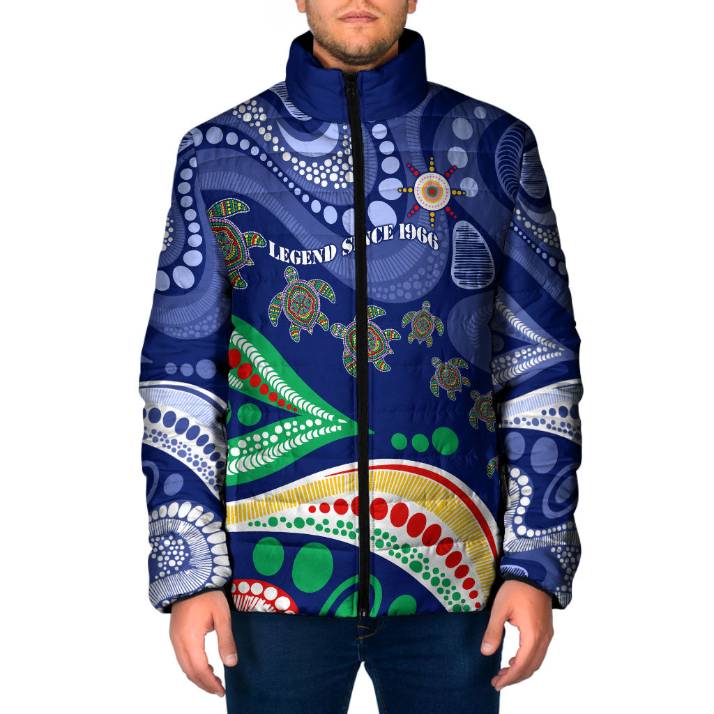 Personalized 60th Birthday Aboriginal Art Padded Jacket Indigenous Sea Turtle Dot Painting Cultural Dancing