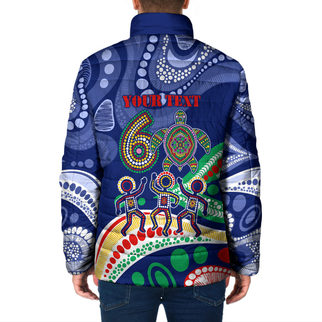 Personalized 60th Birthday Aboriginal Art Padded Jacket Indigenous Sea Turtle Dot Painting Cultural Dancing