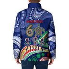Personalized 60th Birthday Aboriginal Art Padded Jacket Indigenous Sea Turtle Dot Painting Cultural Dancing