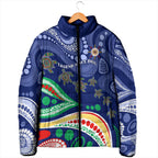 Personalized 60th Birthday Aboriginal Art Padded Jacket Indigenous Sea Turtle Dot Painting Cultural Dancing