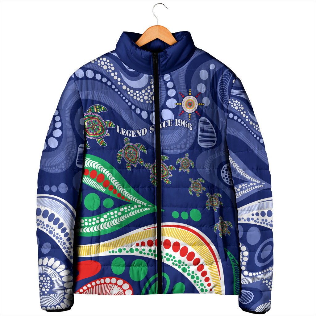 Personalized 60th Birthday Aboriginal Art Padded Jacket Indigenous Sea Turtle Dot Painting Cultural Dancing