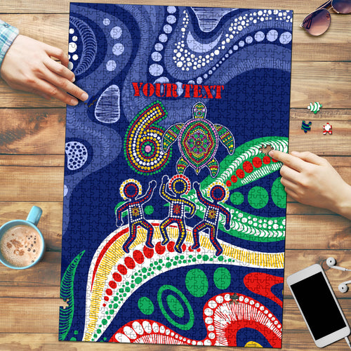 Personalized 60th Birthday Aboriginal Art Puzzle Indigenous Sea Turtle Dot Painting Cultural Dancing