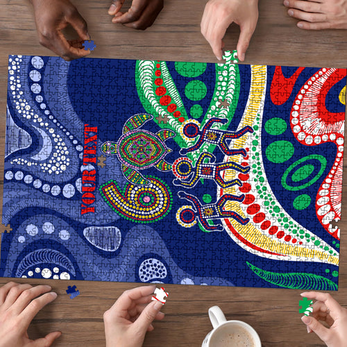 Personalized 60th Birthday Aboriginal Art Puzzle Indigenous Sea Turtle Dot Painting Cultural Dancing