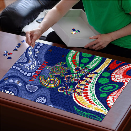 Personalized 60th Birthday Aboriginal Art Puzzle Indigenous Sea Turtle Dot Painting Cultural Dancing