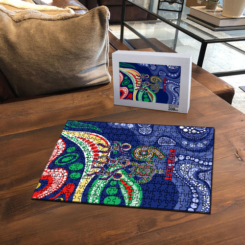 Personalized 60th Birthday Aboriginal Art Puzzle Indigenous Sea Turtle Dot Painting Cultural Dancing