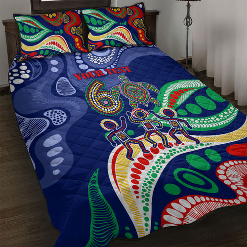 Personalized 60th Birthday Aboriginal Art Quilt Bed Set Indigenous Sea Turtle Dot Painting Cultural Dancing