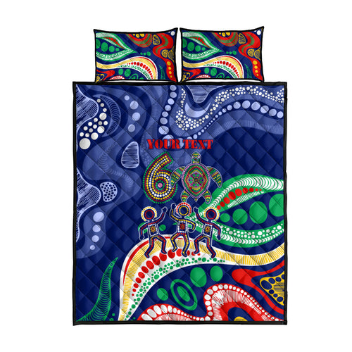 Personalized 60th Birthday Aboriginal Art Quilt Bed Set Indigenous Sea Turtle Dot Painting Cultural Dancing