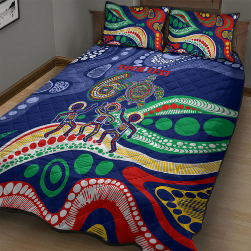 Personalized 60th Birthday Aboriginal Art Quilt Bed Set Indigenous Sea Turtle Dot Painting Cultural Dancing