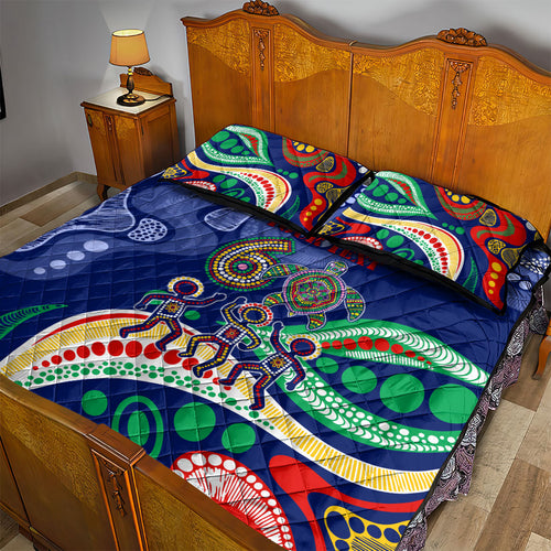 Personalized 60th Birthday Aboriginal Art Quilt Bed Set Indigenous Sea Turtle Dot Painting Cultural Dancing