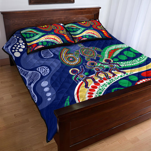 Personalized 60th Birthday Aboriginal Art Quilt Bed Set Indigenous Sea Turtle Dot Painting Cultural Dancing
