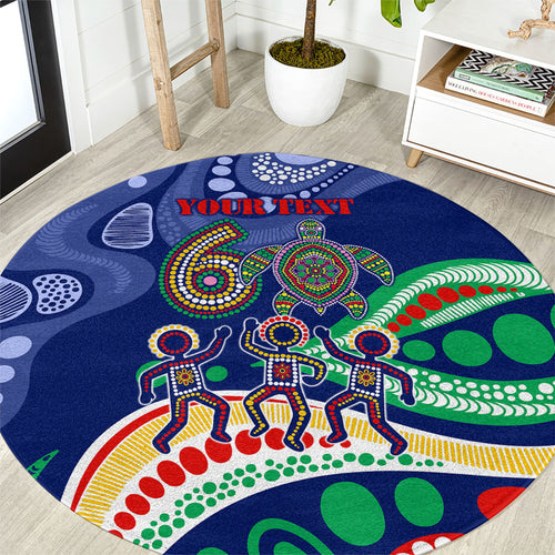 Personalized 60th Birthday Aboriginal Art Round Carpet Indigenous Sea Turtle Dot Painting Cultural Dancing