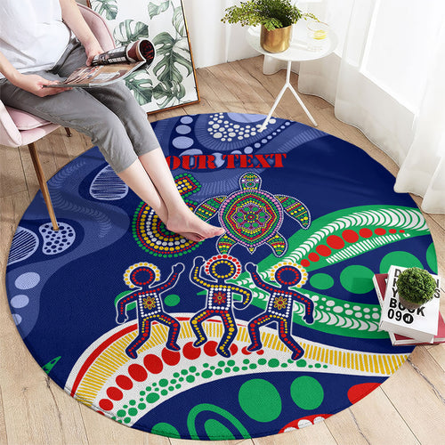 Personalized 60th Birthday Aboriginal Art Round Carpet Indigenous Sea Turtle Dot Painting Cultural Dancing