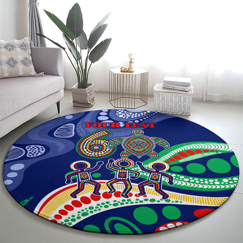 Personalized 60th Birthday Aboriginal Art Round Carpet Indigenous Sea Turtle Dot Painting Cultural Dancing