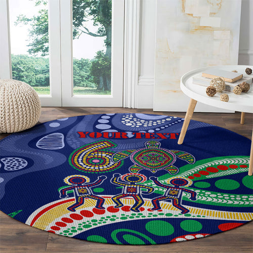 Personalized 60th Birthday Aboriginal Art Round Carpet Indigenous Sea Turtle Dot Painting Cultural Dancing