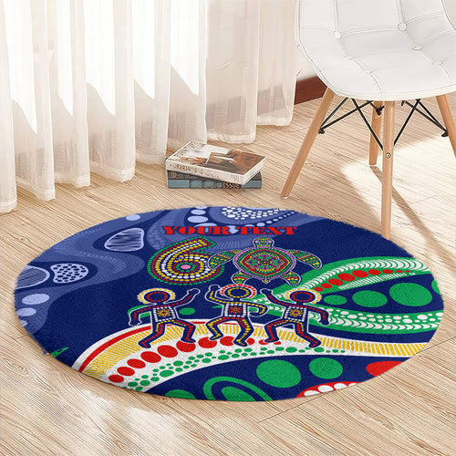 Personalized 60th Birthday Aboriginal Art Round Carpet Indigenous Sea Turtle Dot Painting Cultural Dancing
