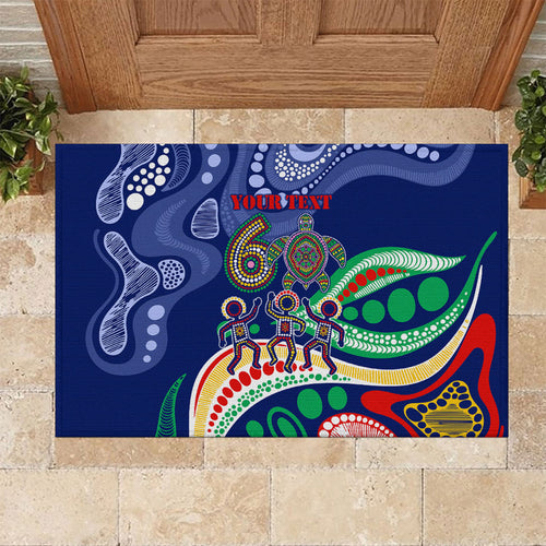 Personalized 60th Birthday Aboriginal Art Rubber Doormat Indigenous Sea Turtle Dot Painting Cultural Dancing