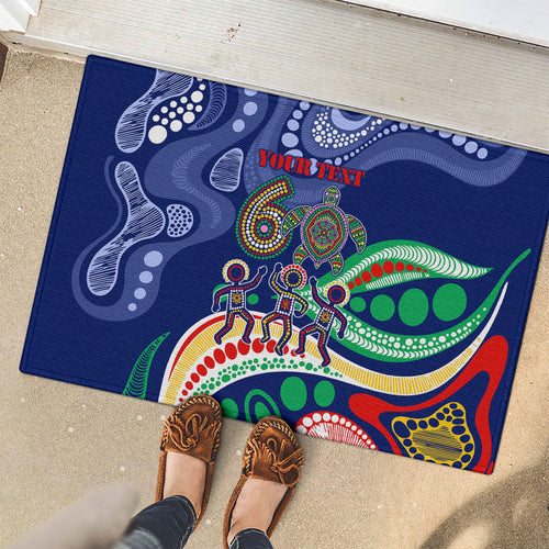 Personalized 60th Birthday Aboriginal Art Rubber Doormat Indigenous Sea Turtle Dot Painting Cultural Dancing
