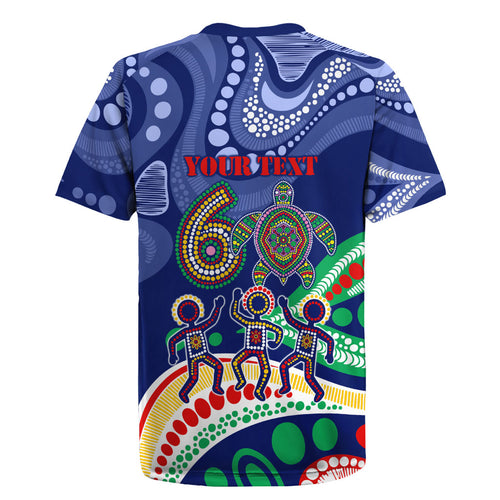 Personalized 60th Birthday Aboriginal Art Rugby Jersey Indigenous Sea Turtle Dot Painting Cultural Dancing