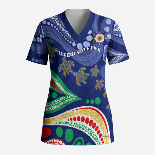 Personalized 60th Birthday Aboriginal Art Scrub Top Indigenous Sea Turtle Dot Painting Cultural Dancing