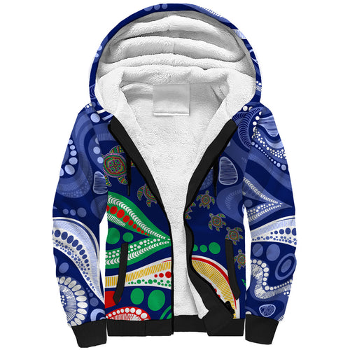 Personalized 60th Birthday Aboriginal Art Sherpa Hoodie Indigenous Sea Turtle Dot Painting Cultural Dancing