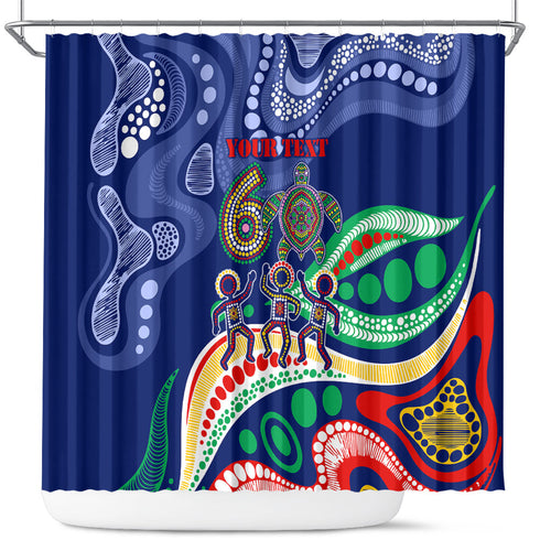 Personalized 60th Birthday Aboriginal Art Shower Curtain Indigenous Sea Turtle Dot Painting Cultural Dancing