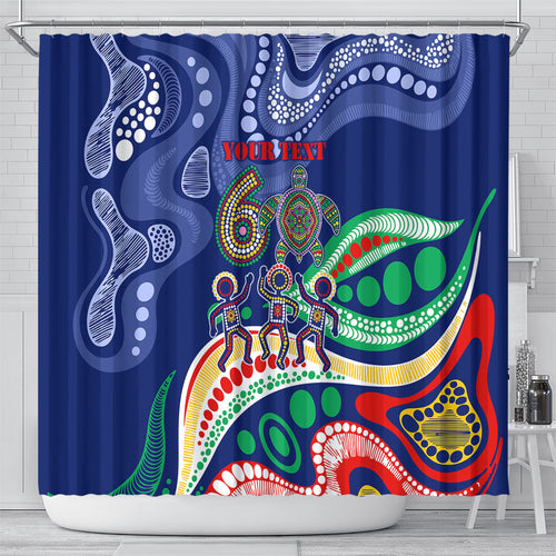 Personalized 60th Birthday Aboriginal Art Shower Curtain Indigenous Sea Turtle Dot Painting Cultural Dancing