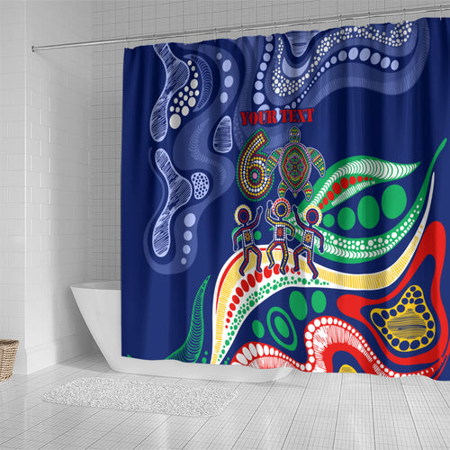 Personalized 60th Birthday Aboriginal Art Shower Curtain Indigenous Sea Turtle Dot Painting Cultural Dancing