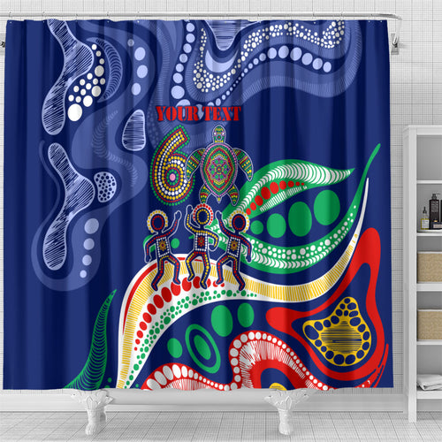 Personalized 60th Birthday Aboriginal Art Shower Curtain Indigenous Sea Turtle Dot Painting Cultural Dancing