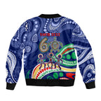 Personalized 60th Birthday Aboriginal Art Sleeve Zip Bomber Jacket Indigenous Sea Turtle Dot Painting Cultural Dancing