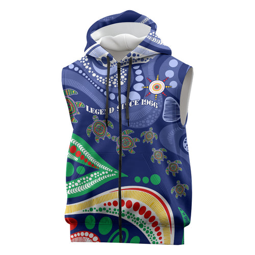 Personalized 60th Birthday Aboriginal Art Sleeveless Zip Hoodie Indigenous Sea Turtle Dot Painting Cultural Dancing