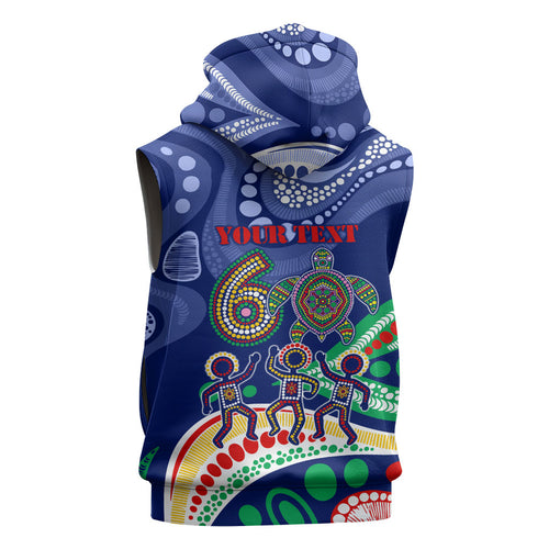 Personalized 60th Birthday Aboriginal Art Sleeveless Zip Hoodie Indigenous Sea Turtle Dot Painting Cultural Dancing