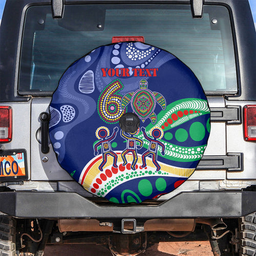 Personalized 60th Birthday Aboriginal Art Spare Tire Cover Indigenous Sea Turtle Dot Painting Cultural Dancing