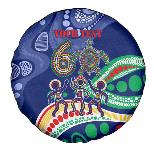 Personalized 60th Birthday Aboriginal Art Spare Tire Cover Indigenous Sea Turtle Dot Painting Cultural Dancing