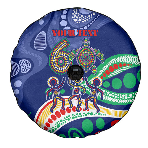 Personalized 60th Birthday Aboriginal Art Spare Tire Cover Indigenous Sea Turtle Dot Painting Cultural Dancing