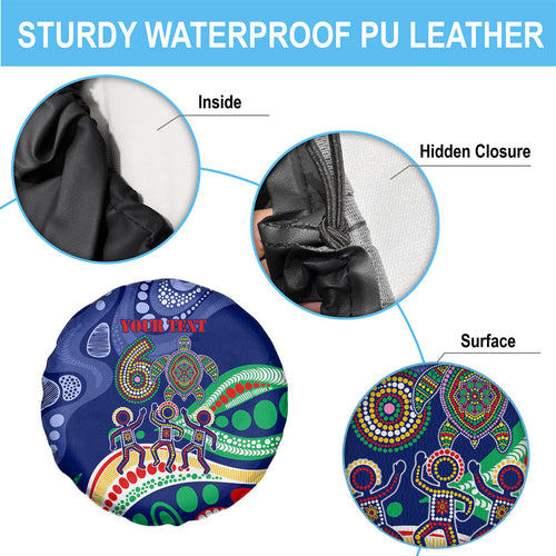 Personalized 60th Birthday Aboriginal Art Spare Tire Cover Indigenous Sea Turtle Dot Painting Cultural Dancing