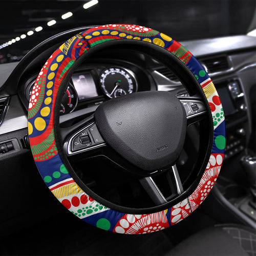 60th Birthday Aboriginal Art Steering Wheel Cover Indigenous Sea Turtle Dot Painting Cultural Dancing