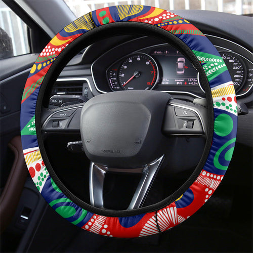 60th Birthday Aboriginal Art Steering Wheel Cover Indigenous Sea Turtle Dot Painting Cultural Dancing
