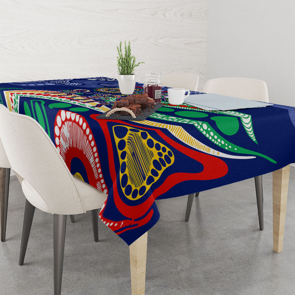 Personalized 60th Birthday Aboriginal Art Tablecloth Indigenous Sea Turtle Dot Painting Cultural Dancing