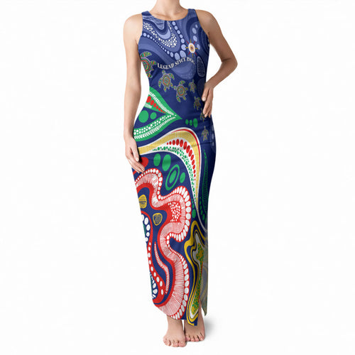 Personalized 60th Birthday Aboriginal Art Tank Maxi Dress Indigenous Sea Turtle Dot Painting Cultural Dancing