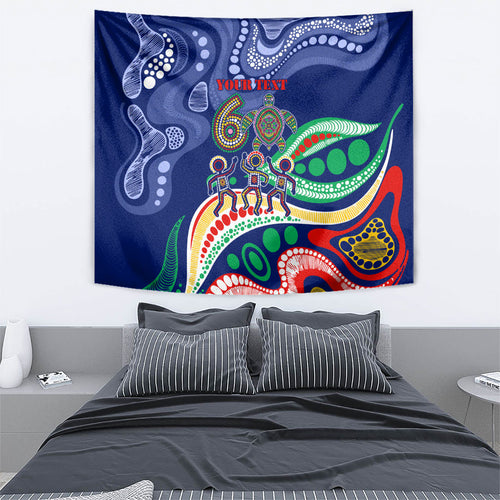 Personalized 60th Birthday Aboriginal Art Tapestry Indigenous Sea Turtle Dot Painting Cultural Dancing